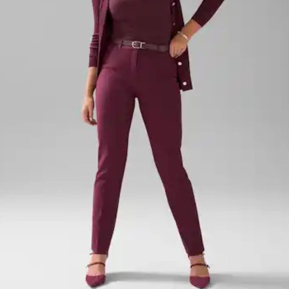 NWT White House Black Market Petite Elle Slim Trouser, Size OP,  Burgundy